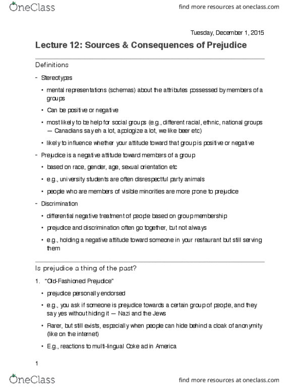 Psychology 2720A/B Lecture Notes - Lecture 11: Henri Tajfel, Authoritarianism, Social Dominance Orientation thumbnail