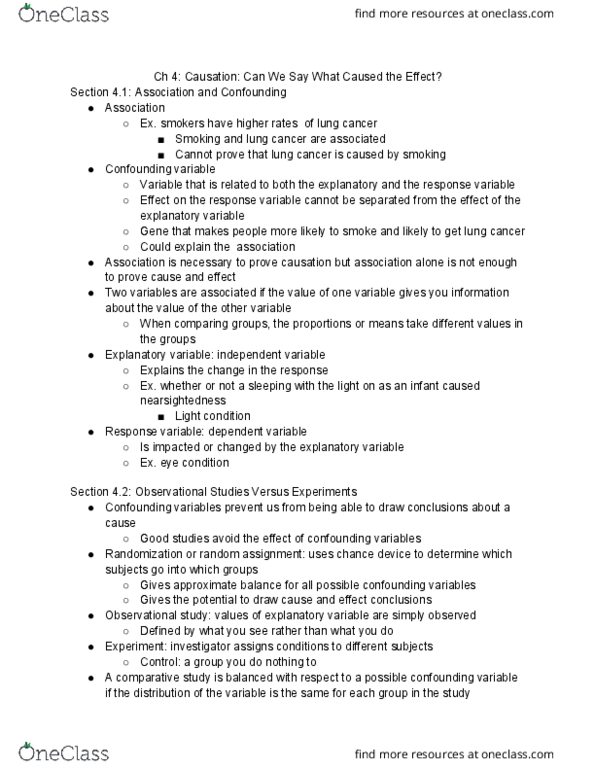 STATS 13 Chapter Notes - Chapter 4: Blind Experiment, Near-Sightedness, Observational Study thumbnail