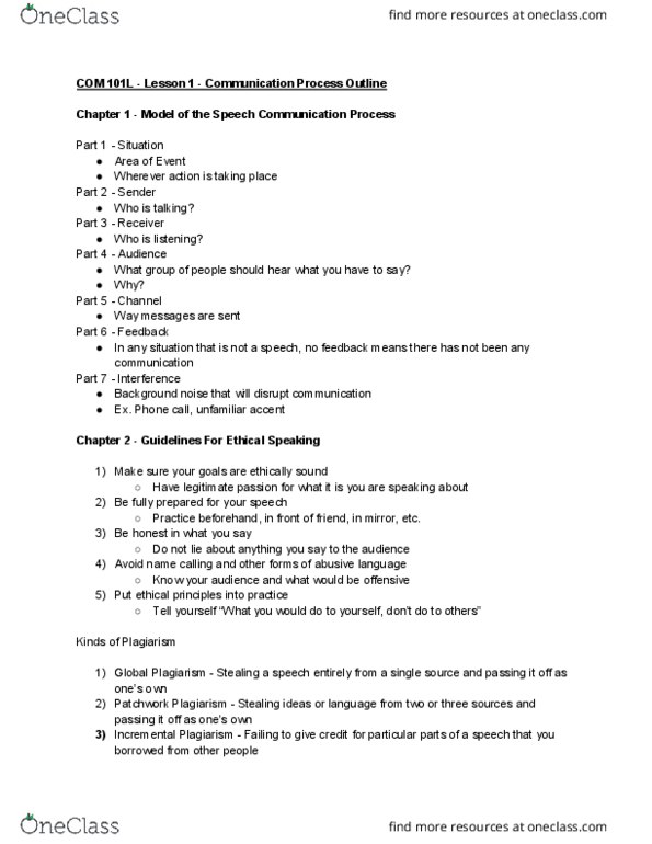 COM 101 Lecture Notes - Lecture 1: Background Noise, Four Causes thumbnail