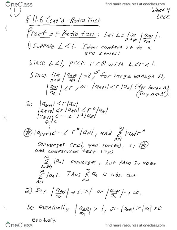 MATH138 Lecture Notes - Lecture 25: Conditional Convergence, Ratio Test, Absolute Convergence thumbnail
