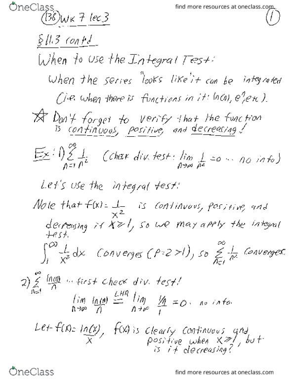 MATH138 Lecture Notes - Lecture 20: Integral Test For Convergence thumbnail