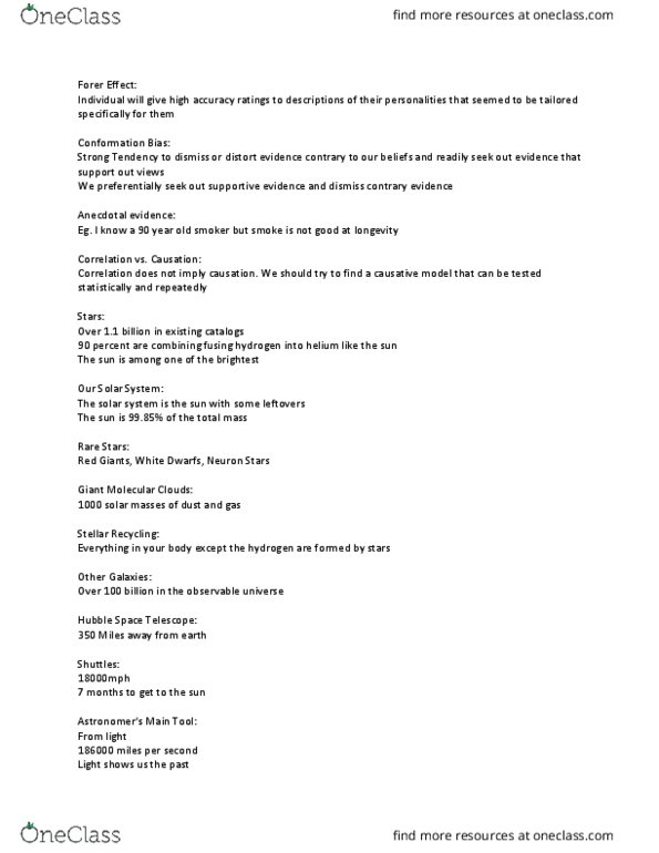 GE CLST 70A Lecture Notes - Lecture 1: Hubble Space Telescope, Astronomical Unit, Observable Universe thumbnail