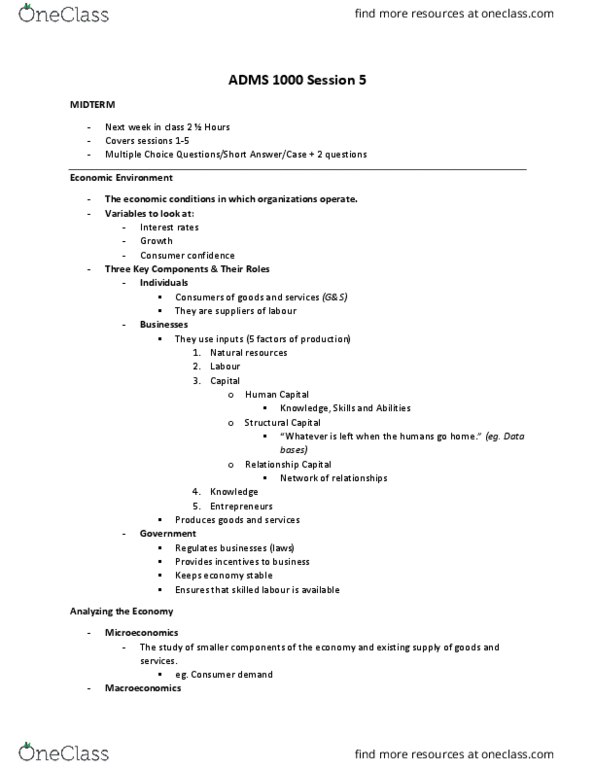 ADMS 1000 Lecture Notes - Lecture 5: Gross Domestic Product, Technological Change, Ricardian Equivalence thumbnail