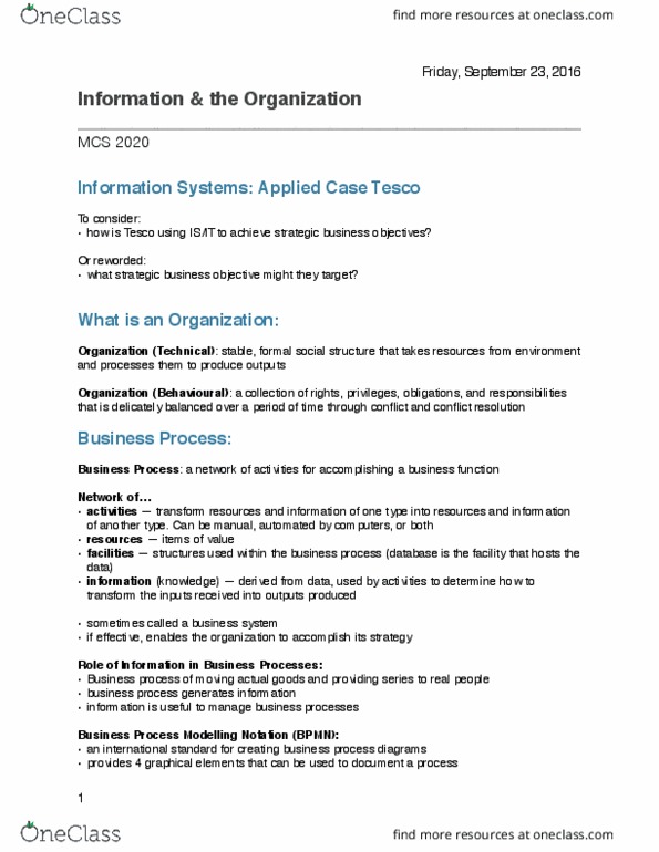 MCS 2020 Lecture Notes - Lecture 4: Process Modeling, Customer Relationship Management, Online Transaction Processing thumbnail