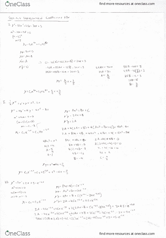 MATH 2306 Chapter 4.4: Sect. 4.4 Undetermined Coefficient HW Worked Out Problems thumbnail