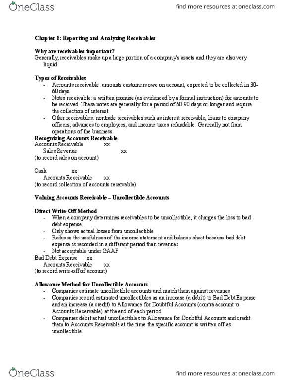 ACCT I S 100 Chapter Notes - Chapter 8: Debits And Credits, Accounts Receivable, Income Statement thumbnail