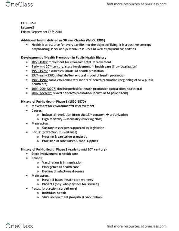 HLSC 3P50 Lecture Notes - Lecture 2: Small Government, Neoliberalism, Marc Lalonde thumbnail