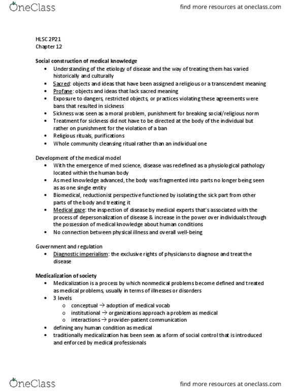 HLSC 2P21 Chapter Notes - Chapter 12: Sildenafil, Social Perception, Health Professional thumbnail