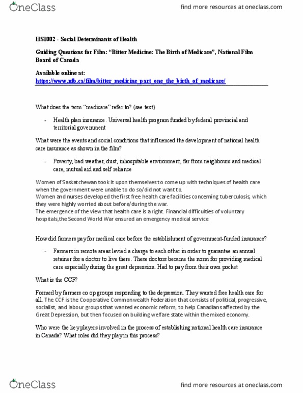Health Sciences 1002A/B Lecture Notes - Lecture 2: Emmett Matthew Hall, Woodrow Lloyd, Neoliberalism thumbnail