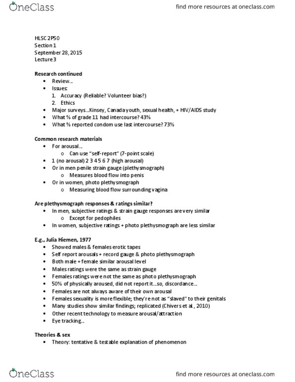 HLSC 2P50 Lecture Notes - Lecture 3: Orgasm, Rape Myth, Ejaculation thumbnail