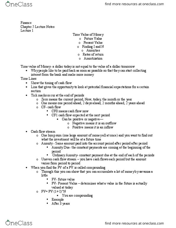 FIN 201 Lecture Notes - Lecture 5: Cash Flow, Interest Rate thumbnail