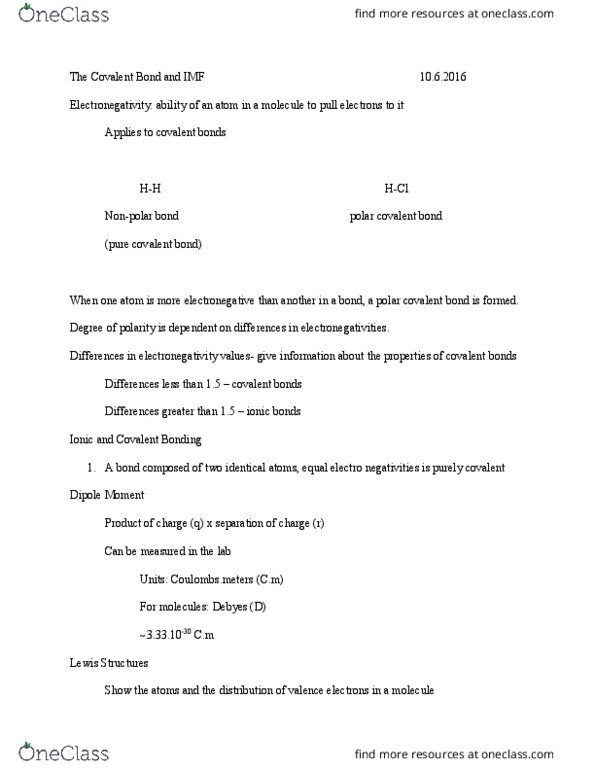 CH 301 Lecture Notes - Lecture 13: Lewis Structure, Octet Rule, Lone Pair thumbnail
