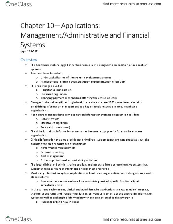 HSA 4191 Chapter Notes - Chapter 10: Office Automation, Human Resources, Materials Management thumbnail