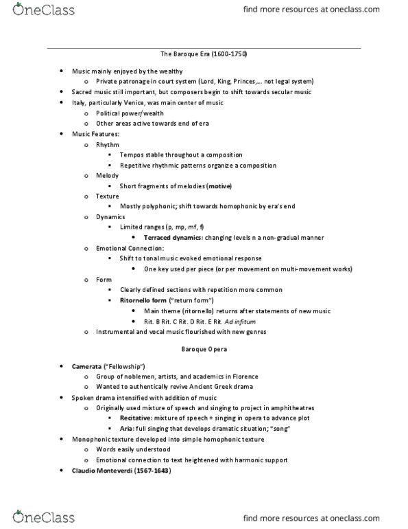 MUS 121 Lecture Notes - Lecture 3: Main Source, Toccata, Ternary Form thumbnail