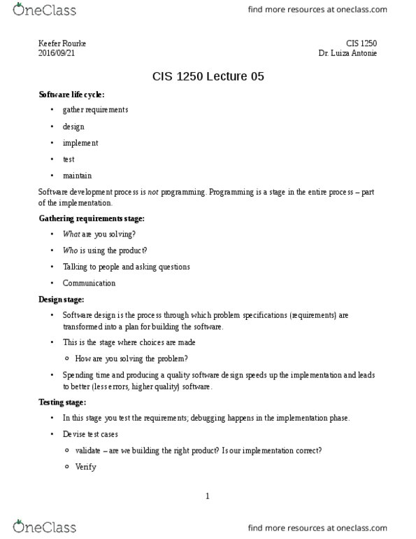 CIS 1250 Lecture Notes - Lecture 5: Enquire, Antivirus Software, Software Development Process thumbnail