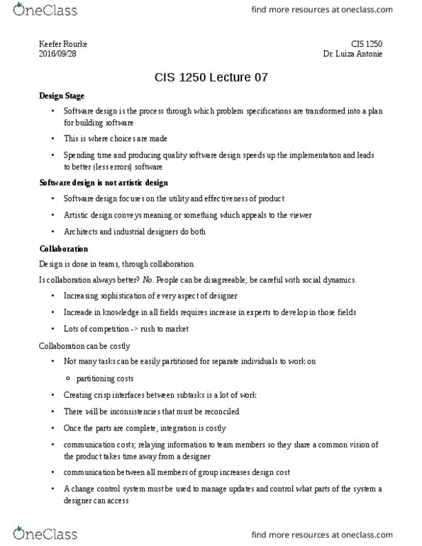 CIS 1250 Lecture Notes - Lecture 7: Homo Economicus, Software Design thumbnail