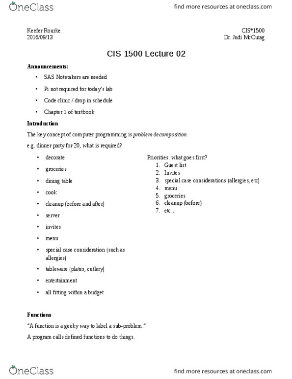 CIS 1500 Lecture Notes - Lecture 2: Semicolon, Instruction Set, Newline thumbnail