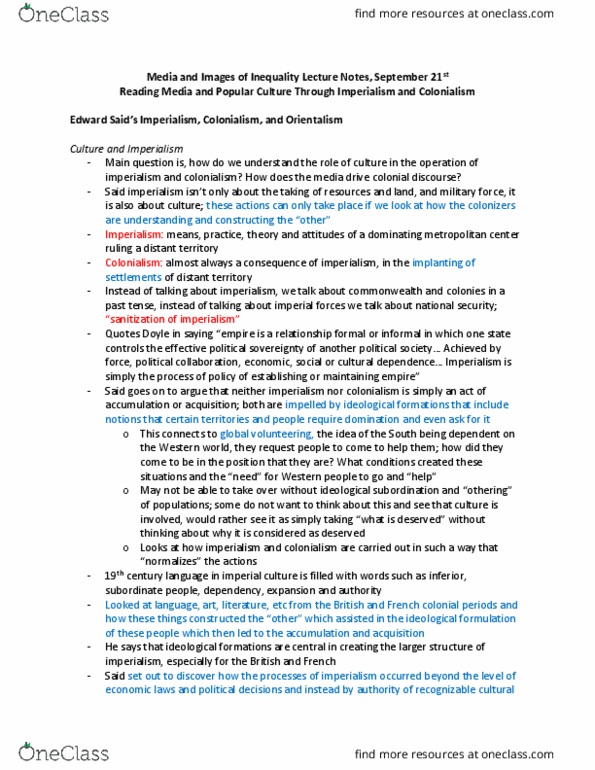 SOC 525 Lecture Notes - Lecture 3: Racialization, Structural Adjustment, Neocolonialism thumbnail