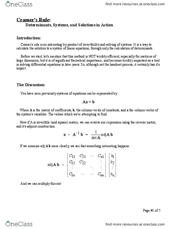 MATH 1ZC3 Lecture Notes - Lecture 6: Row And Column Vectors, Coefficient Matrix, Invertible Matrix thumbnail