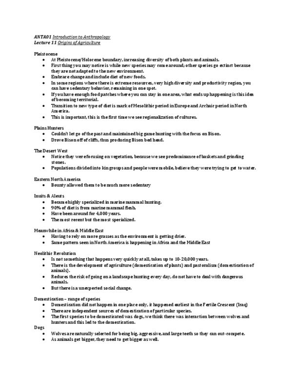 ANTA01H3 Lecture Notes - Lecture 10: Aleut, Pearl Millet, Seed Dispersal thumbnail