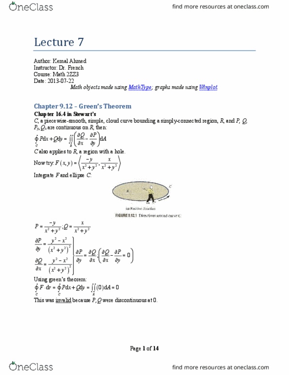 MATH 2ZZ3 Lecture Notes - Lecture 7: Parametric Surface, Piecewise, Parametrization thumbnail