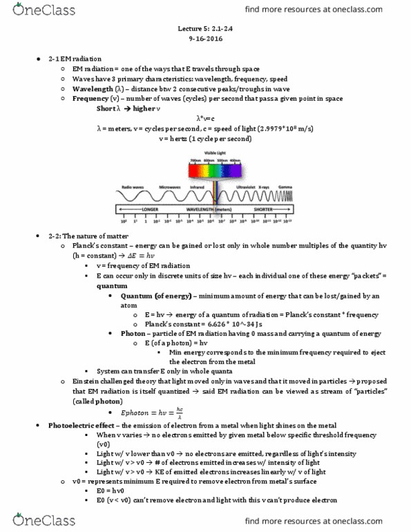 CHEM 130 Chapter Notes - Chapter 2.1-2.4: Emission Spectrum, Bohr Model, Continuous Spectrum thumbnail