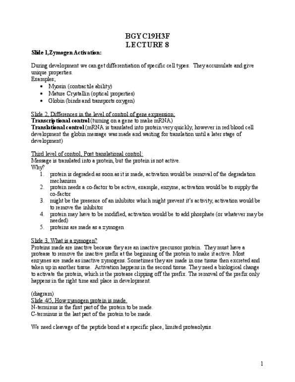 BIOC19H3 Lecture Notes - Digestive Enzyme, Proteolysis, Thrombin thumbnail