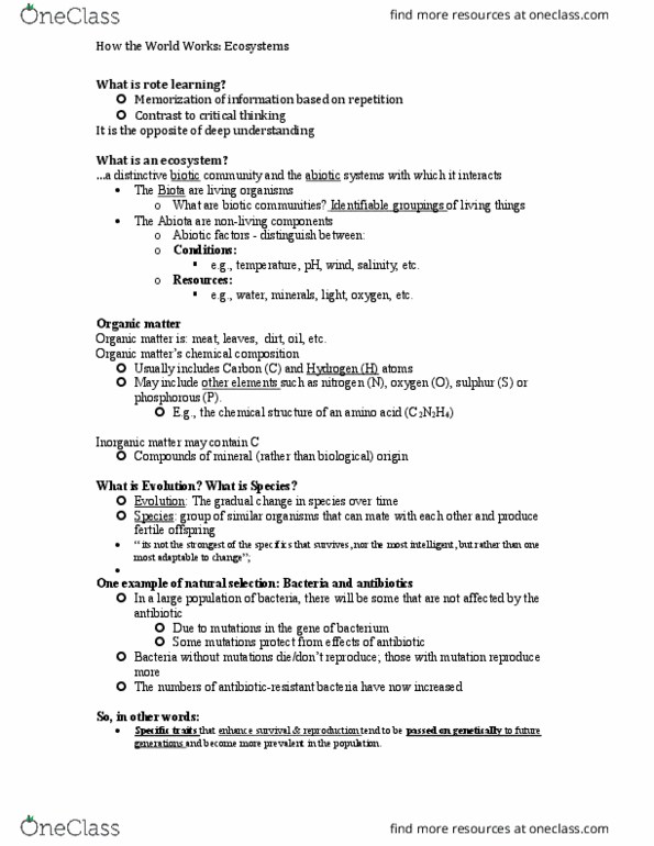 ENV 1101 Lecture Notes - Lecture 4: Energy, Negative Feedback, Environmental Chemistry thumbnail