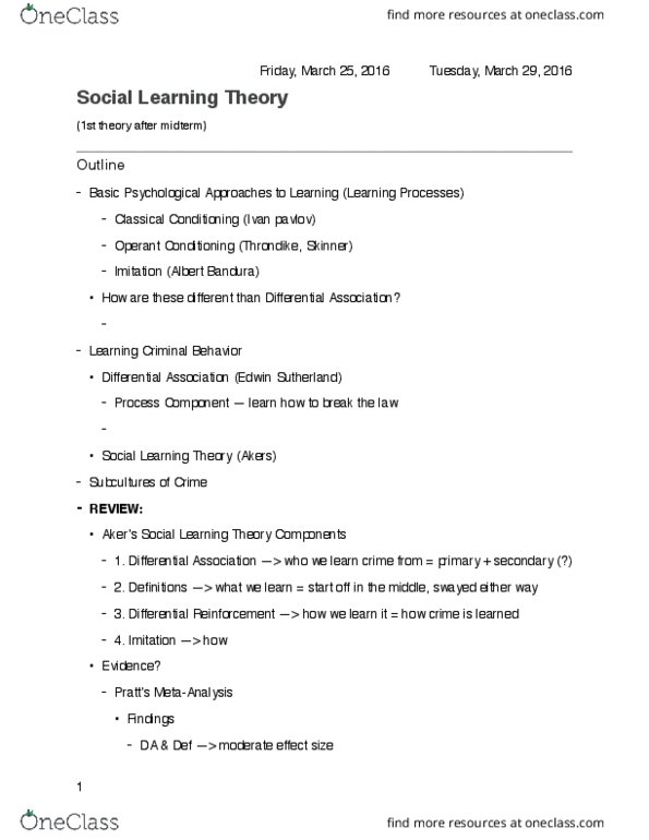 CRI 205 Lecture Notes - Lecture 11: Digestion, Operant Conditioning, Tabula Rasa thumbnail