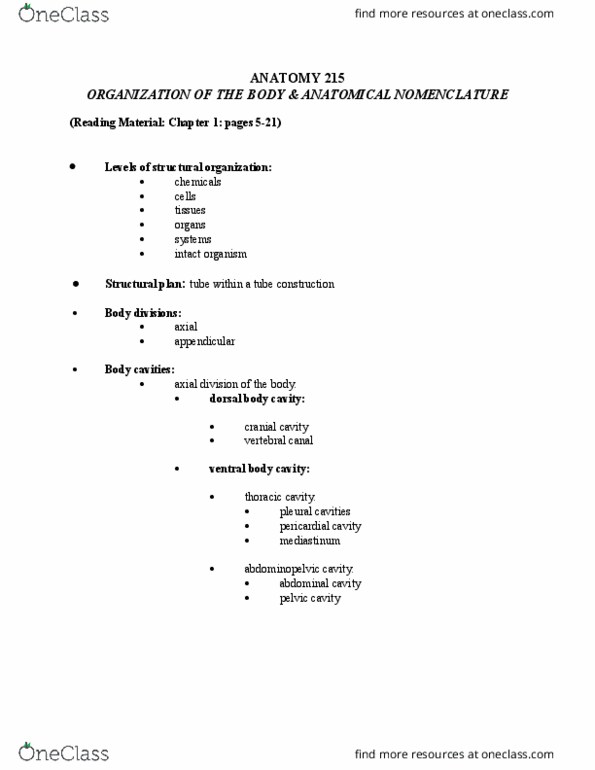 ANAT 215 Lecture Notes - Lecture 2: Hypogastrium, Abdominopelvic Cavity, Pericardium thumbnail