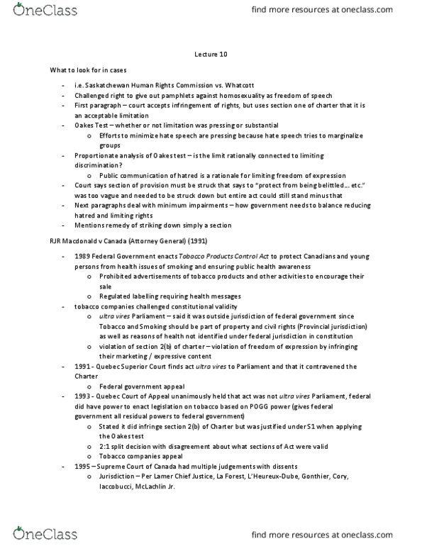 Law 2101 Lecture Notes - Lecture 10: Equal Protection Clause, Health Canada, Ultra Vires thumbnail