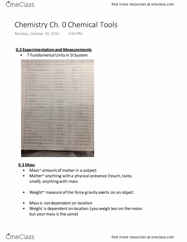 CHEM 121 Chapter Notes - Chapter 0 textbook and lecture: Dimensional Analysis, Scientific Notation, Significant Figures thumbnail