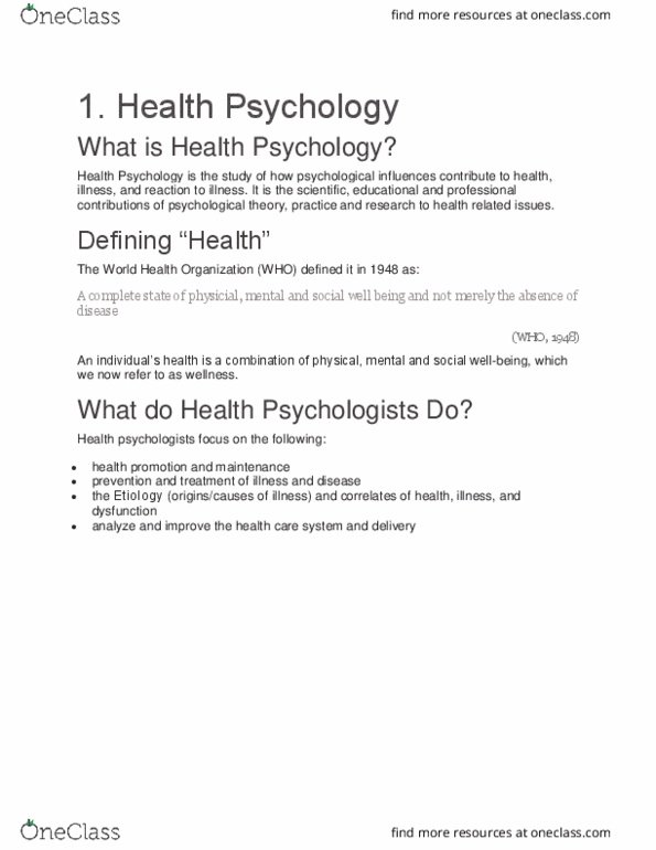PSYC 2151 Lecture Notes - Lecture 1: Etiology, Health Promotion, World Health Organization thumbnail