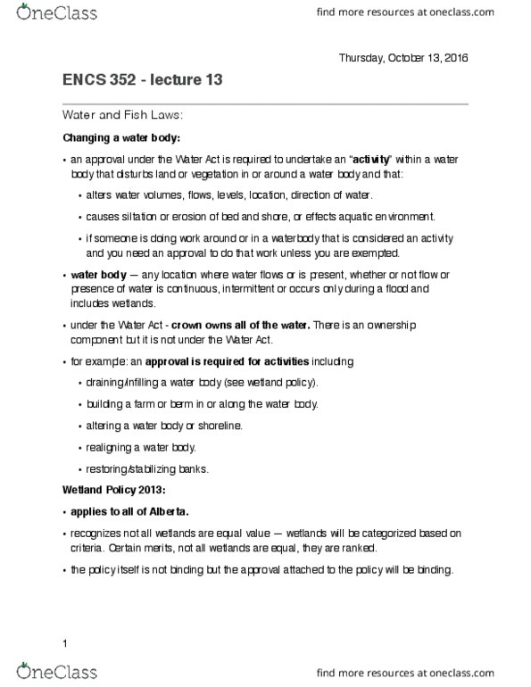 ENCS352 Lecture Notes - Lecture 13: Pollution Prevention, Encs, Siltation thumbnail