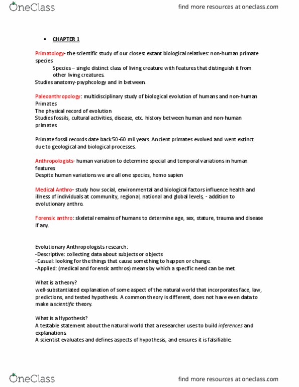 ANT100Y1 Chapter Notes - Chapter 1: Agnosticism, Mendelian Inheritance, Gregor Mendel thumbnail