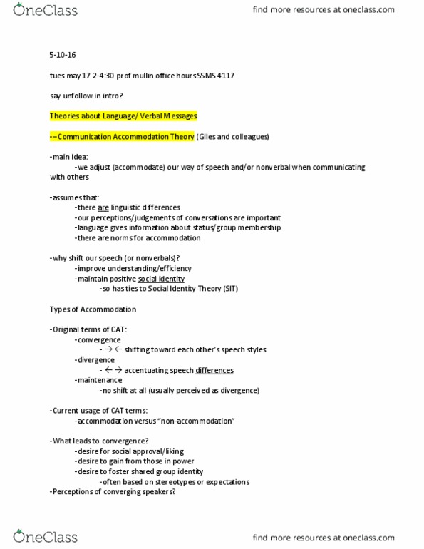 COMM 89 Lecture Notes - Lecture 12: Communication Accommodation Theory, Social Identity Theory thumbnail