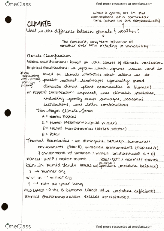 GEO 101 Lecture Notes - Lecture 8: Clime, Mesothermal thumbnail