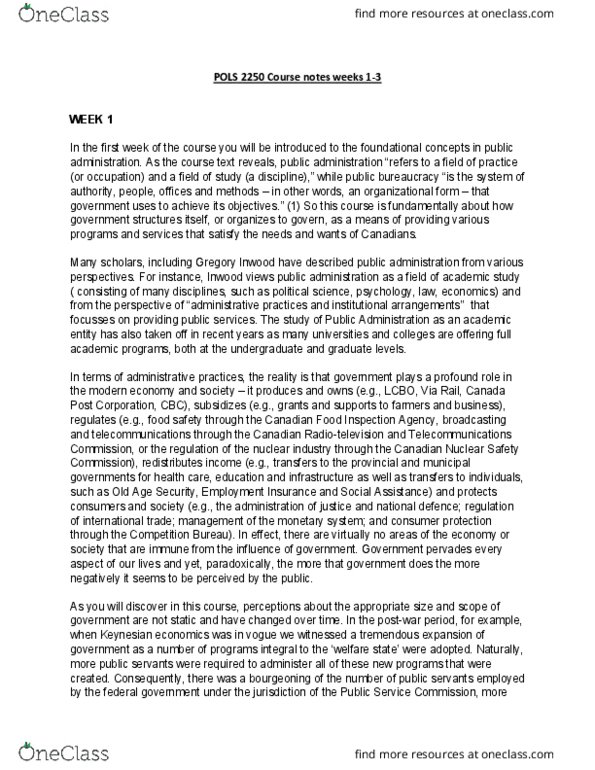 POLS 2250 Lecture Notes - Chester Barnard, Human Relations Movement, Organizational Culture thumbnail