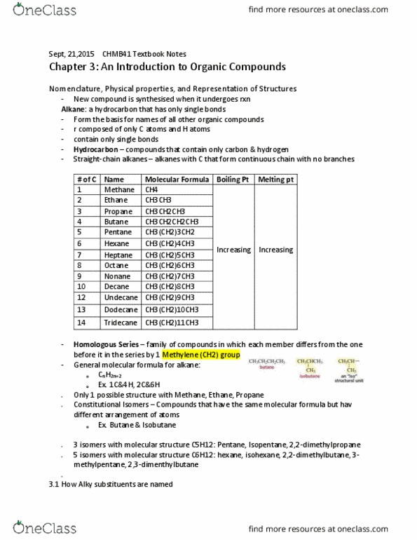 CHMB41H3 Chapter Notes - Chapter 3: Isobutane, Propyl Group, Isopentane thumbnail