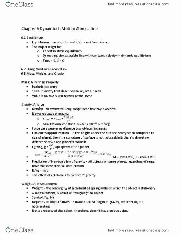 PHYA10H3 Chapter Notes - Chapter 6: Friction, Contact Force, Dynamic Equilibrium thumbnail