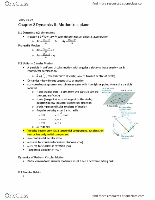 PHYA10H3 Chapter Notes - Chapter 8: Net Force, Circular Motion, Angular Velocity thumbnail