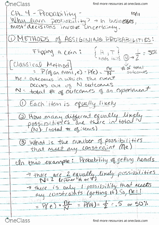 ECON 245 Lecture Notes - Lecture 8: Mutual Exclusivity, Sample Space, 2 On thumbnail