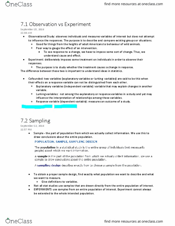 Statistical Sciences 2244A/B Chapter Notes - Chapter 7: Dont, Confounding, Longitudinal Study thumbnail