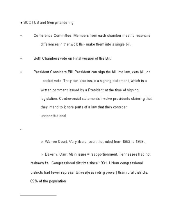 HIST 120 Lecture Notes - Lecture 4: War Powers Resolution, Pocket Veto, Fourteenth Amendment To The United States Constitution thumbnail