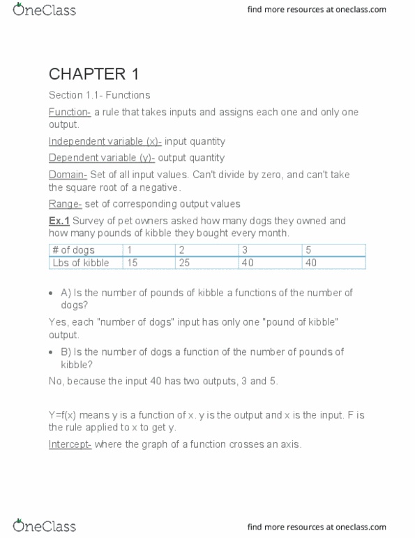 MATH 122 Lecture Notes - Lecture 1: Dependent And Independent Variables thumbnail