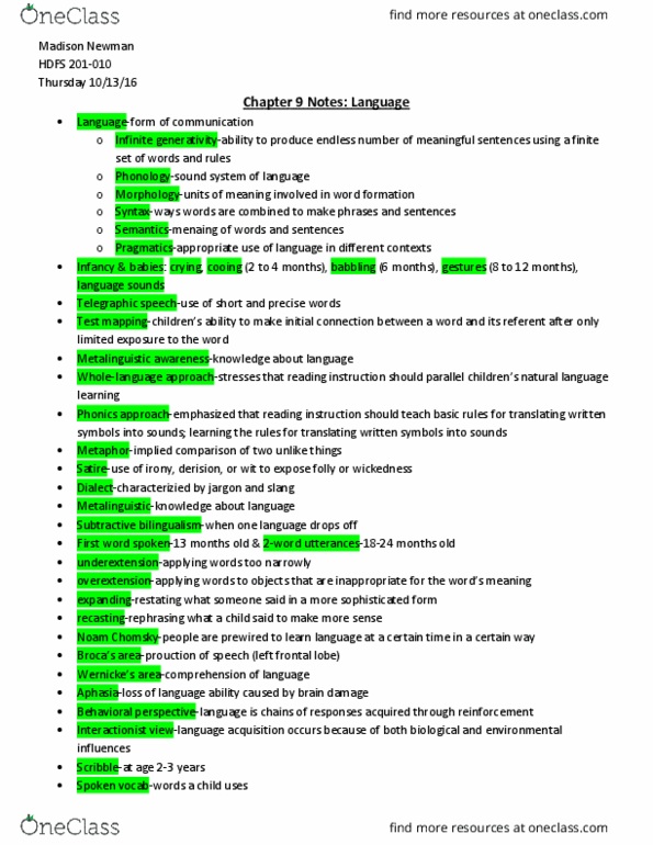 HDFS201 Chapter Notes - Chapter 9: Frontal Lobe, Jargon, Phonics thumbnail