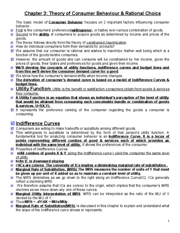 MGCR 293 Lecture Notes - Demand Curve, Indifference Curve, The Intercept thumbnail