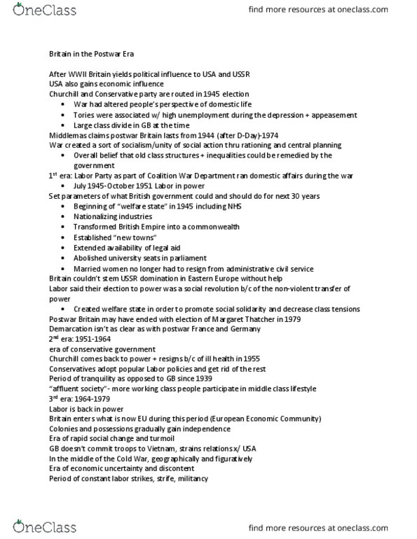 GOVT-130 FA3 Lecture Notes - Lecture 3: The Affluent Society, Thatcherism, Appeasement thumbnail