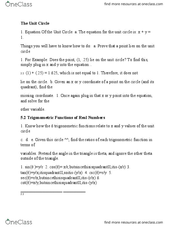 MATH 107 Lecture Notes - Lecture 5: Unit Circle, Real Number thumbnail