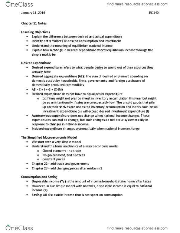 EC140 Chapter Notes - Chapter 21: Real Interest Rate, Opportunity Cost, Disposable And Discretionary Income thumbnail